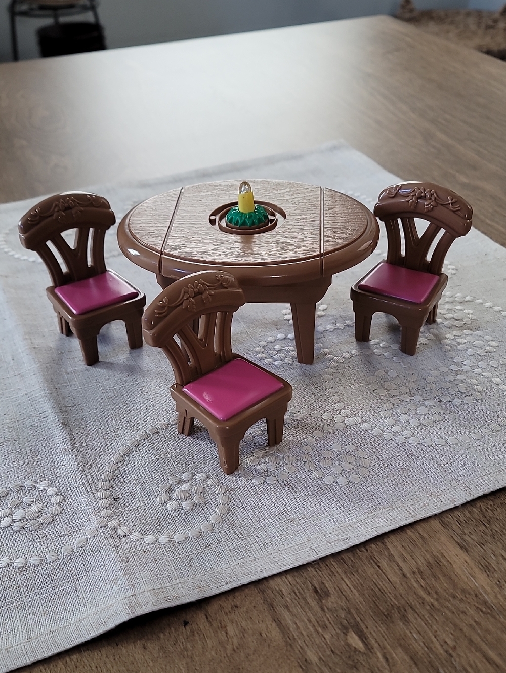 Vintage Fisher-Price Loving Family Dining Table & 3 Chairs, NO SOUND, LIGHTS